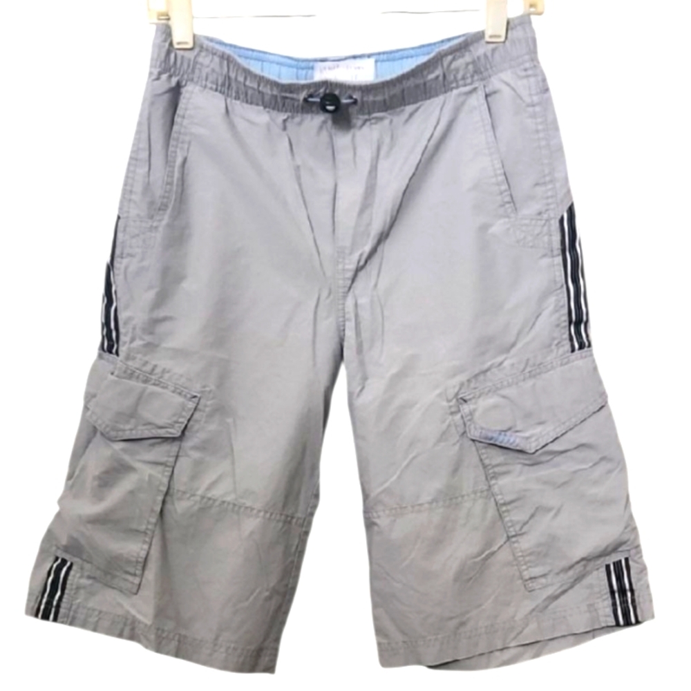 Side out Light Gray Cargo Shorts with Stripe Detail Waist-14/16